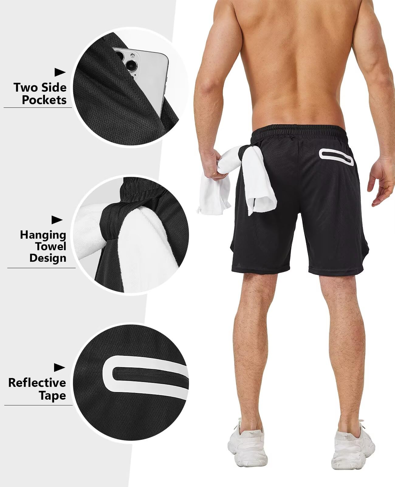 OCYMA 3 Pack Men's 2 In1 Gym Shorts Men with Pockets 7 inch Workout Shorts Men Running Shorts with Liner&Towel Loop
