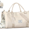 FIORETTO Womens Gym Tote Duffle Bag with Wet Pocket & Shoe Compartment, Sports Duffel Overnight Weekender Hospital Workout Carry on Bag for Girls, Ideal for Travel, Swimming, Dance, Ballet Beige