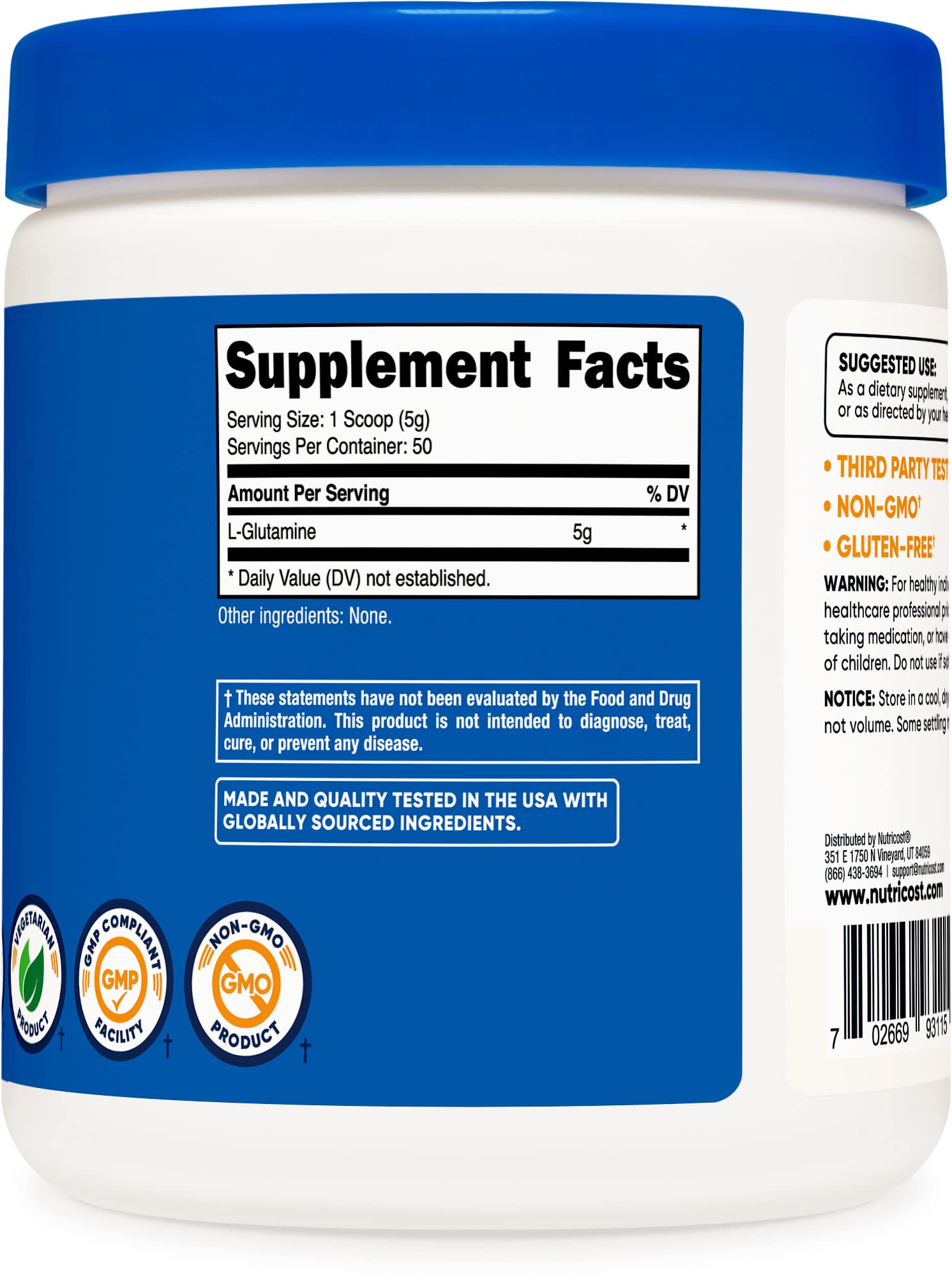 Nutricost L-Glutamine Powder 250 Grams
