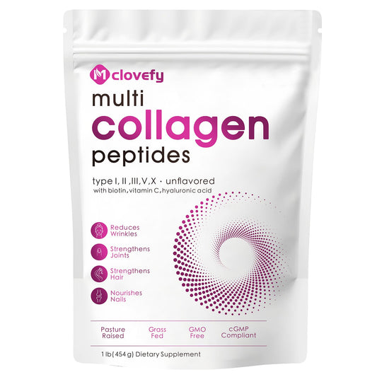 Mclovefy Multi Collagen Peptides Powder, 16 Oz (41 Servings) - Protein Supplement, Type I, II, III, V, X with Hyaluronic Acid, Vitamin C and Biotin, Unflavored, Easily Mixes in Drinks