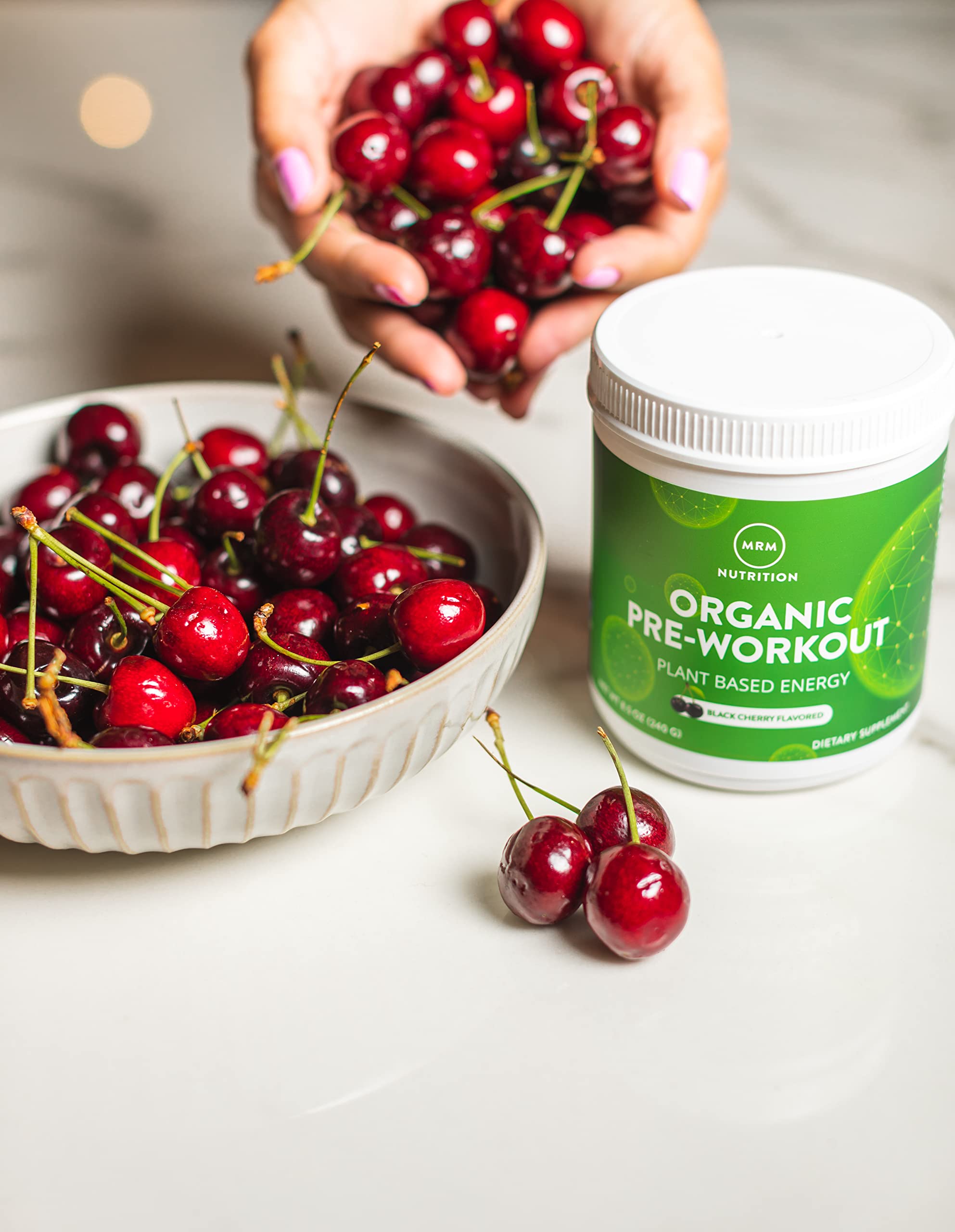 MRM Nutrition Organic Pre-Workout Powder | Black Cherry Flavored | Superfoods + 150mg Natural Caffeine + adaptogens | Clean energy + Focus| Healthy blood flow | Vegan + Non-GMO | 20 servings