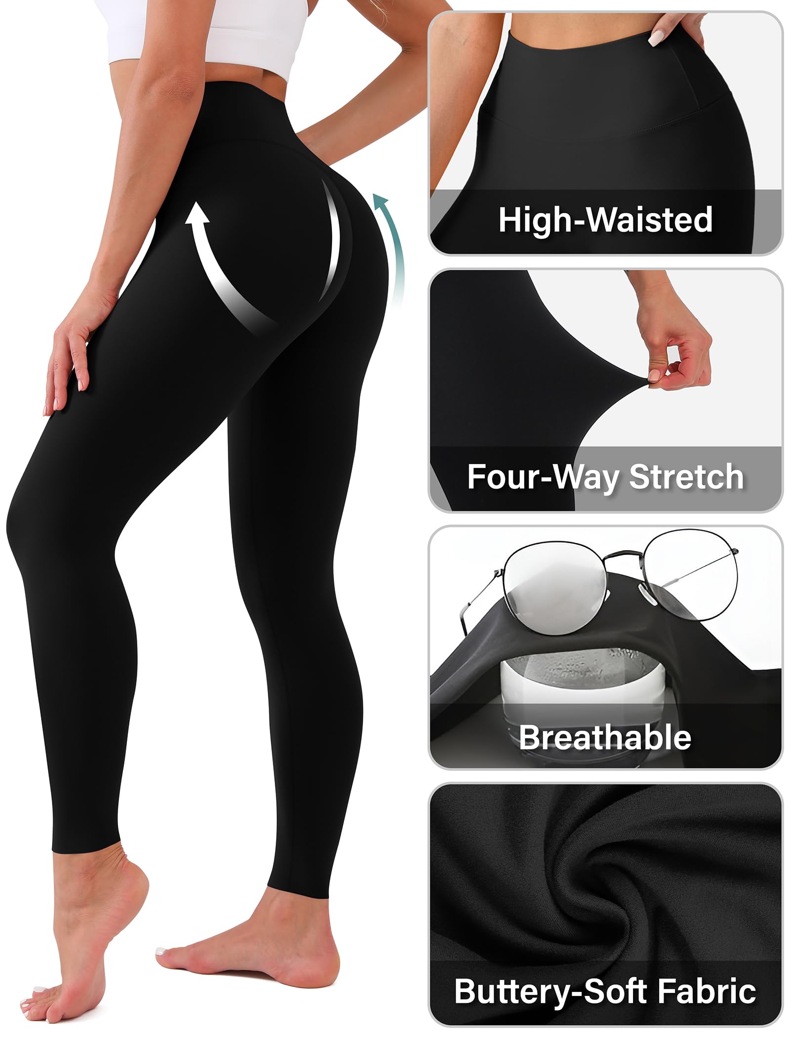 High Waisted Leggings for Women Butt Lift No See Tummy Control Buttery Soft Yoga Pants for Workout Athletic Running