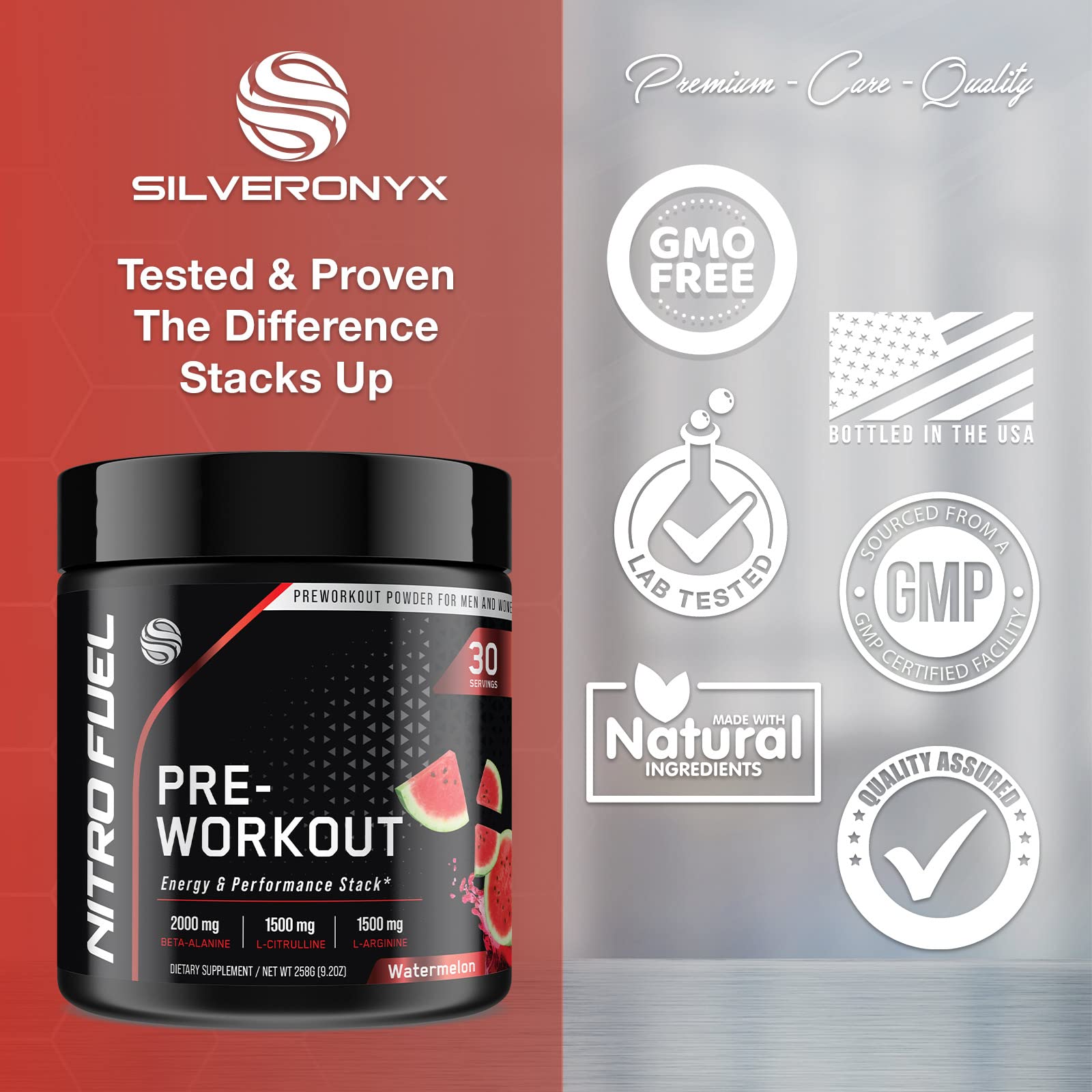 Pre Workout Powder with Beta Alanine, L-Citrulline & L-Arginine | PreWorkout Energy Powder Drink Mix with Caffeine | Pre-Workout for Men & Women | No Creatine, Keto Friendly, Watermelon - 30 Servings