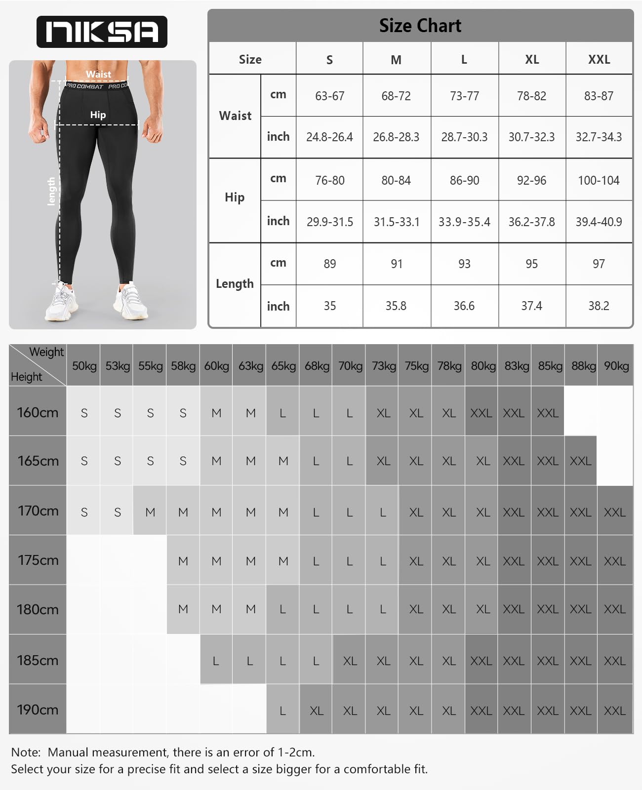 Niksa 1/3 Pack Men's Compression Pants with Pocket, Performance Athletic Sports Leggings & Gym Tights for Running Yoga Basketball Workout Sports Black