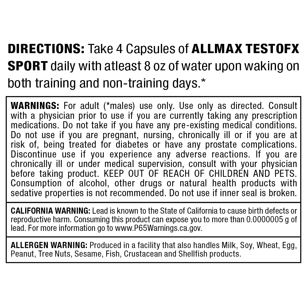 ALLMAX TESTOFX Sport - 80 Capsules - Testosterone Support Formula - Boosts Muscle Strength - with Zinc, Vitamin B6 & Magnesium - 20 Servings