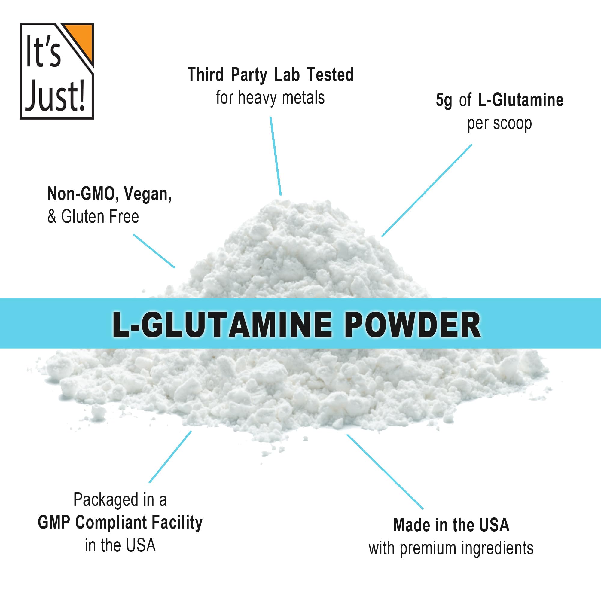 It's Just! - L-Glutamine Powder, Unflavored, Amino Acid, Faster Muscle Recovery, Leaky Gut, Digestive Support (500 Grams / 100 Servings)