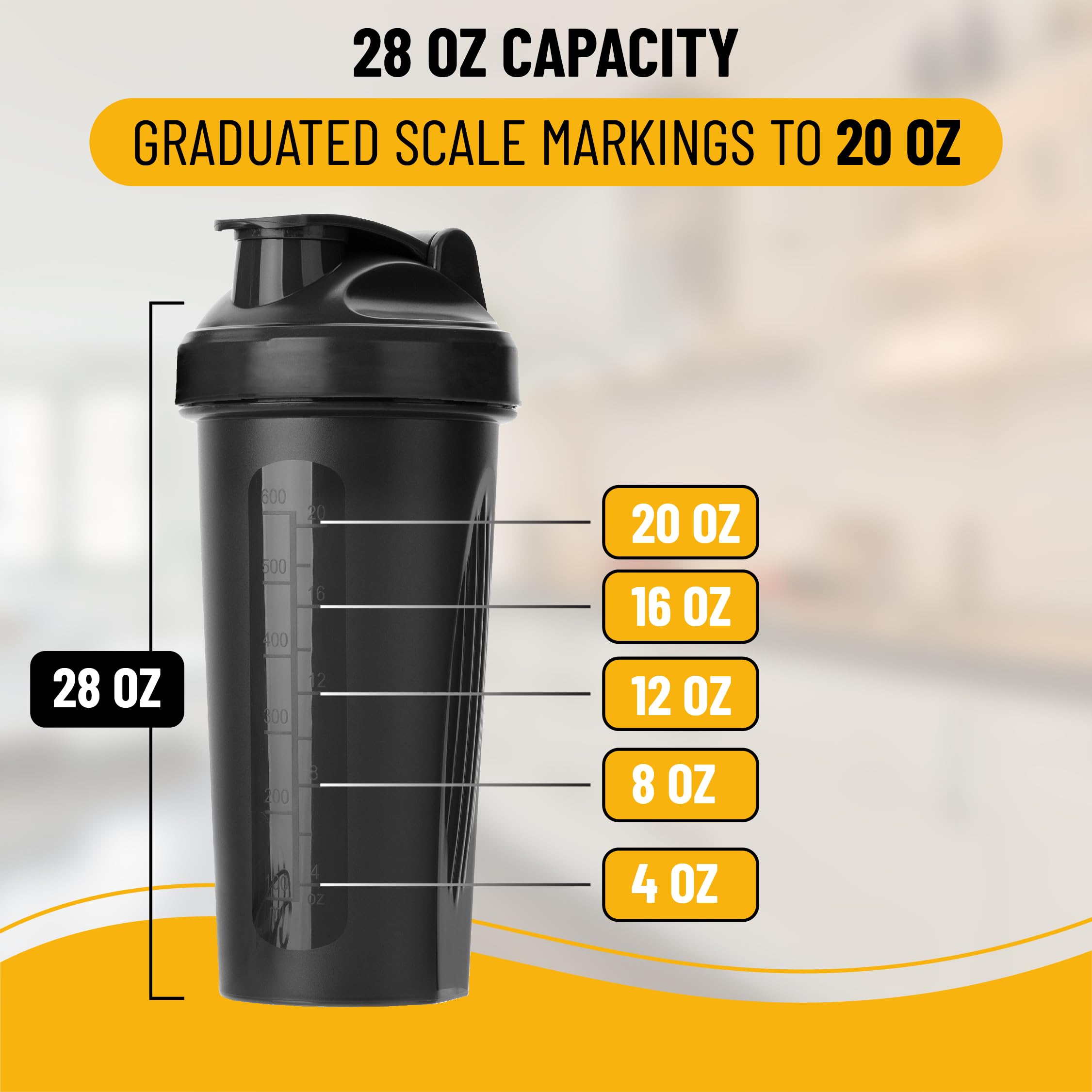 Mr. Pen- Shaker Bottles for Protein Mixes, 28 oz, 1 Pack, Black, Protein Shaker Bottle with Wire Whisk Ball, Blender Bottle