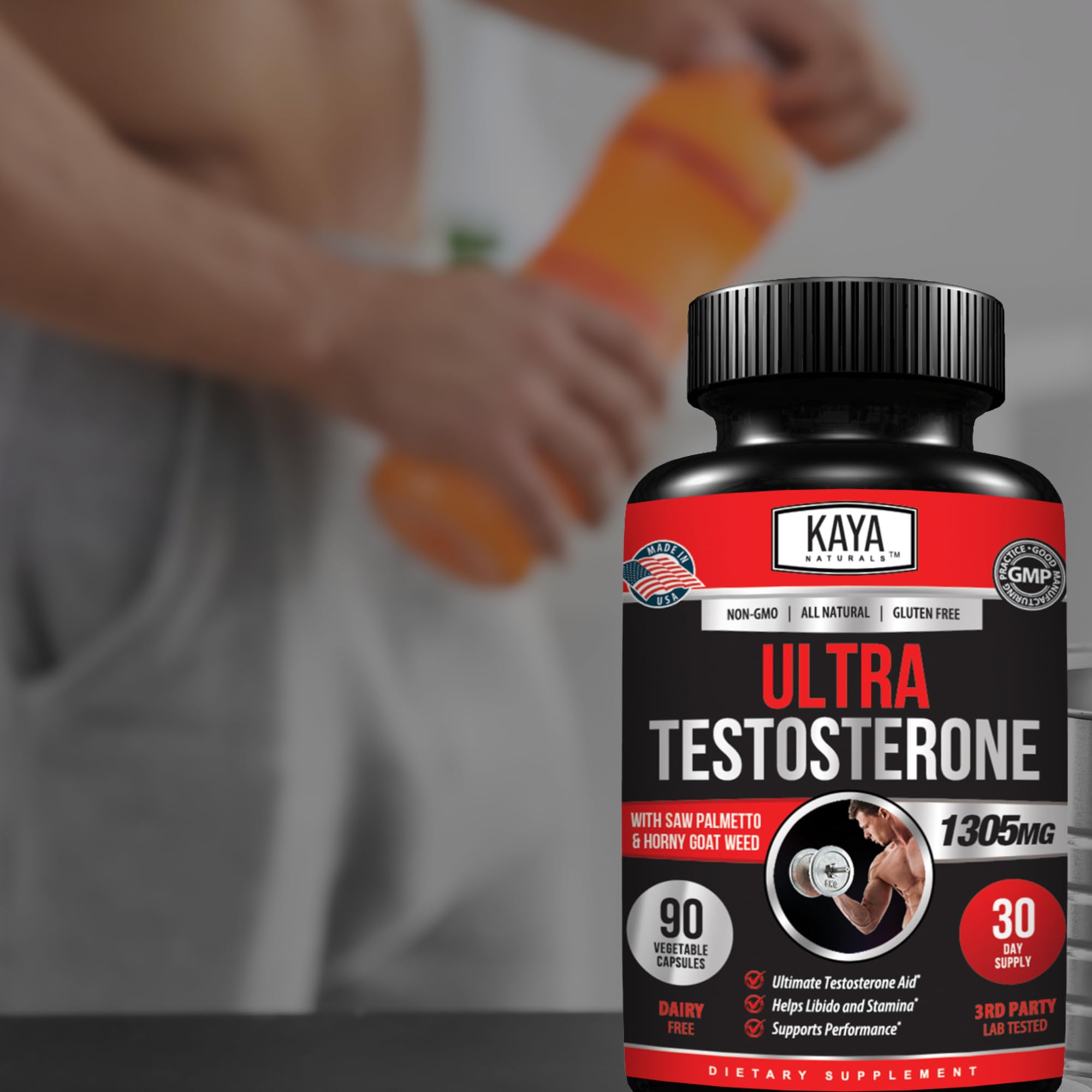 Kaya Naturals Ultra Testosterone - Men's Testosterone Booster with Tongkat Ali, Horny Goat Weed, Tribulus - Natural Workout Supplement for Energy, Stamina, and Strength Booster - 90 Count