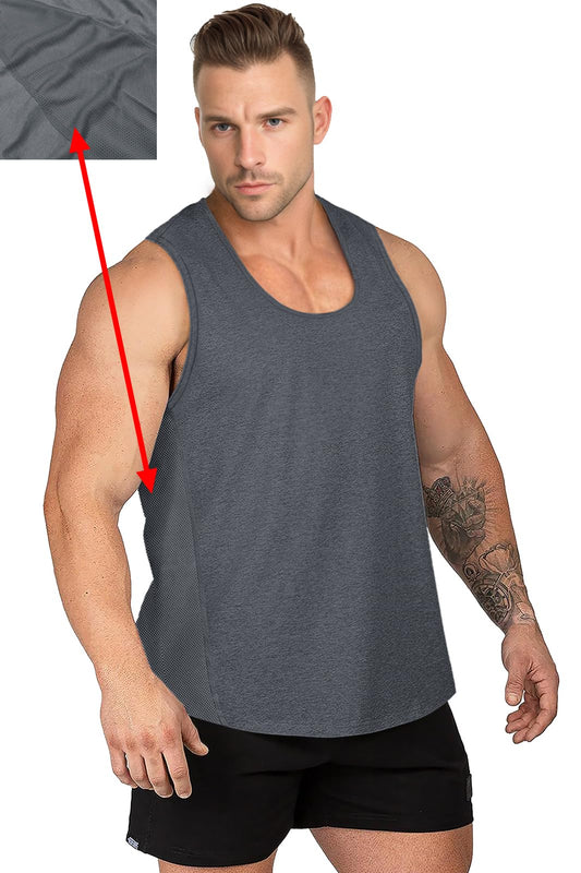 Muscle Cmdr Men's Gym Workout Mesh Tank Top Y-Back Muscle Shirt Bodybuilding Fitness Quick Drying Tee Darkgrey XL
