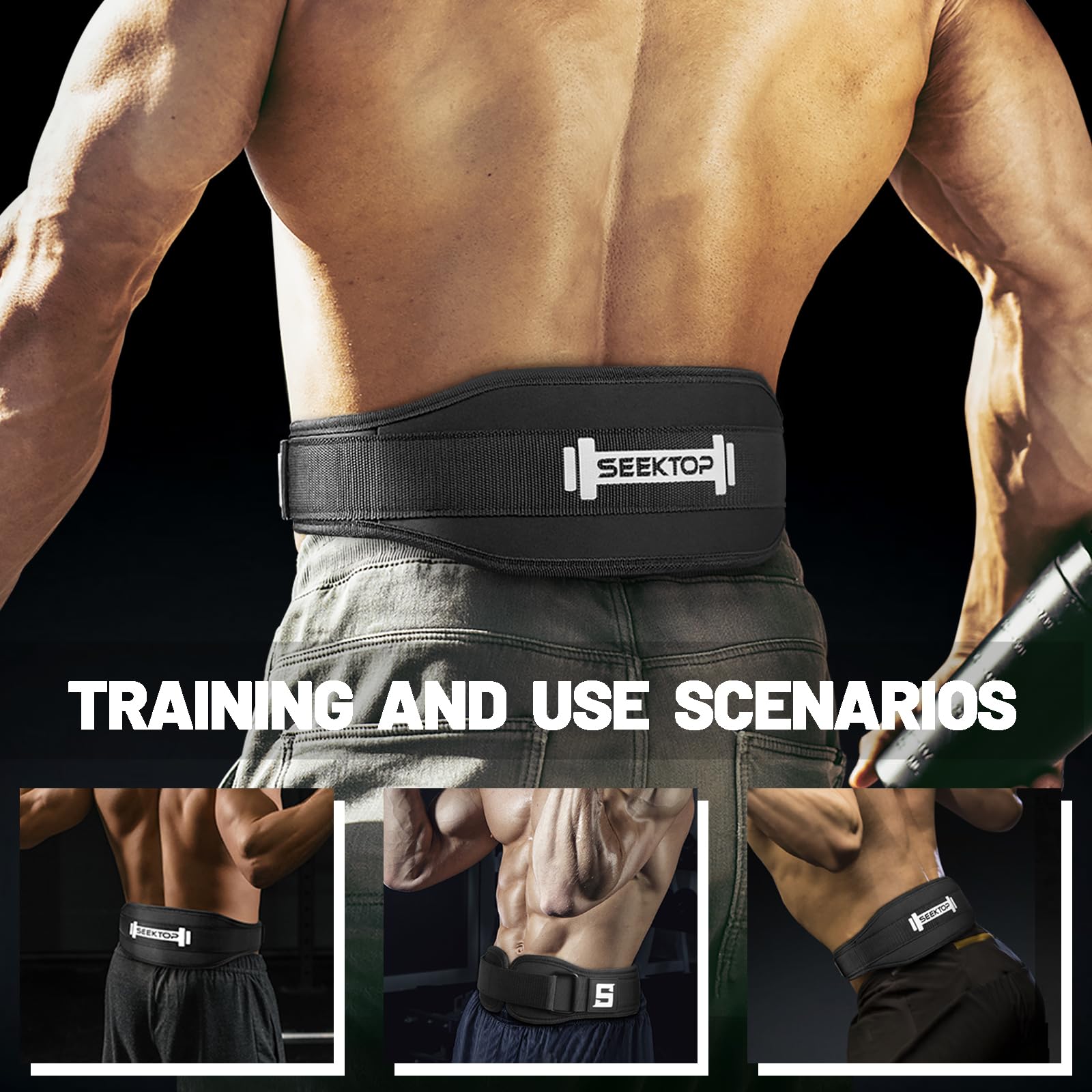 vorax Seektop Weight Lifting Belt Quick Locking Gym Weightlifting Lifting Belt for Bodybuilding Powerlifting Men and Women- 4 Inch WideBack Support Nylon Belt, for Cross Training, Squats, Workout, Lunges (Black-XL)