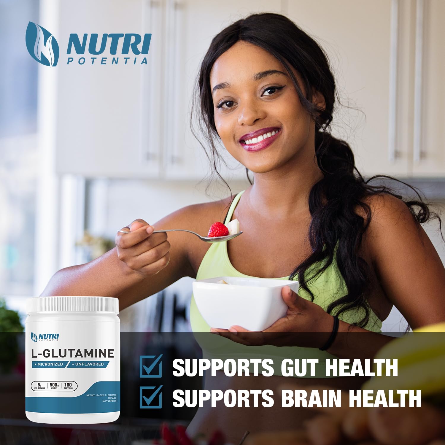 Pure L-Glutamine Powder - Support Gut Health and Digestive Support, Promotes Healthy Immune System & Post-Workout Recovery, Gluten Free (500 Grams - 1.1 Lbs)