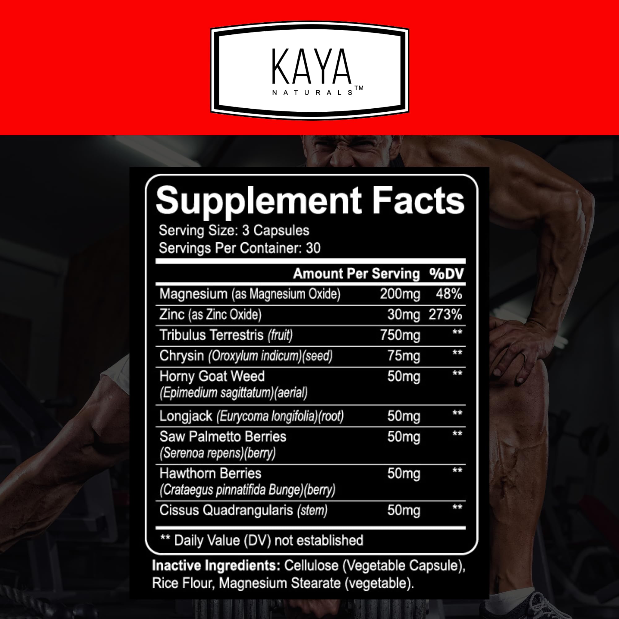 Kaya Naturals Ultra Testosterone - Men's Testosterone Booster with Tongkat Ali, Horny Goat Weed, Tribulus - Natural Workout Supplement for Energy, Stamina, and Strength Booster - 90 Count