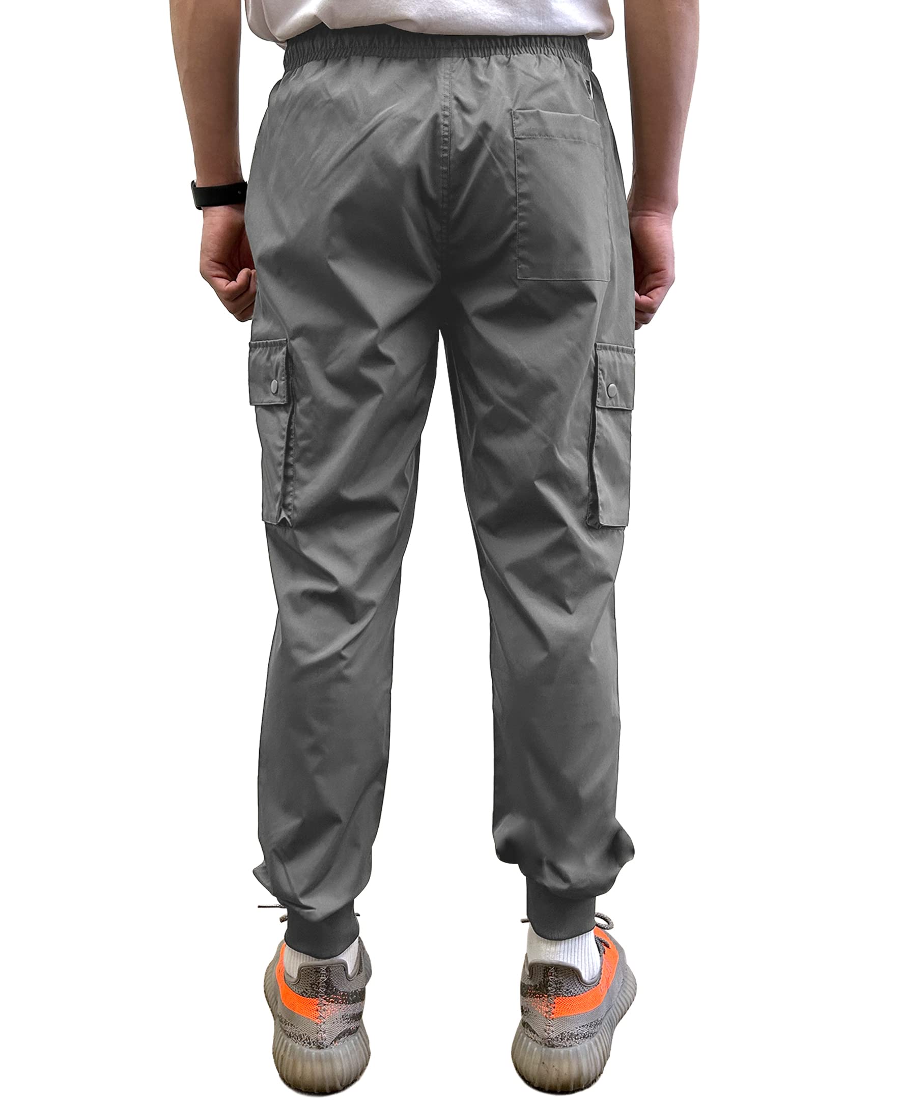 Southpole Men's Lightweight Tech Woven Jogger Pants, Cargo Pockets, Quick Dry, Grey, Small