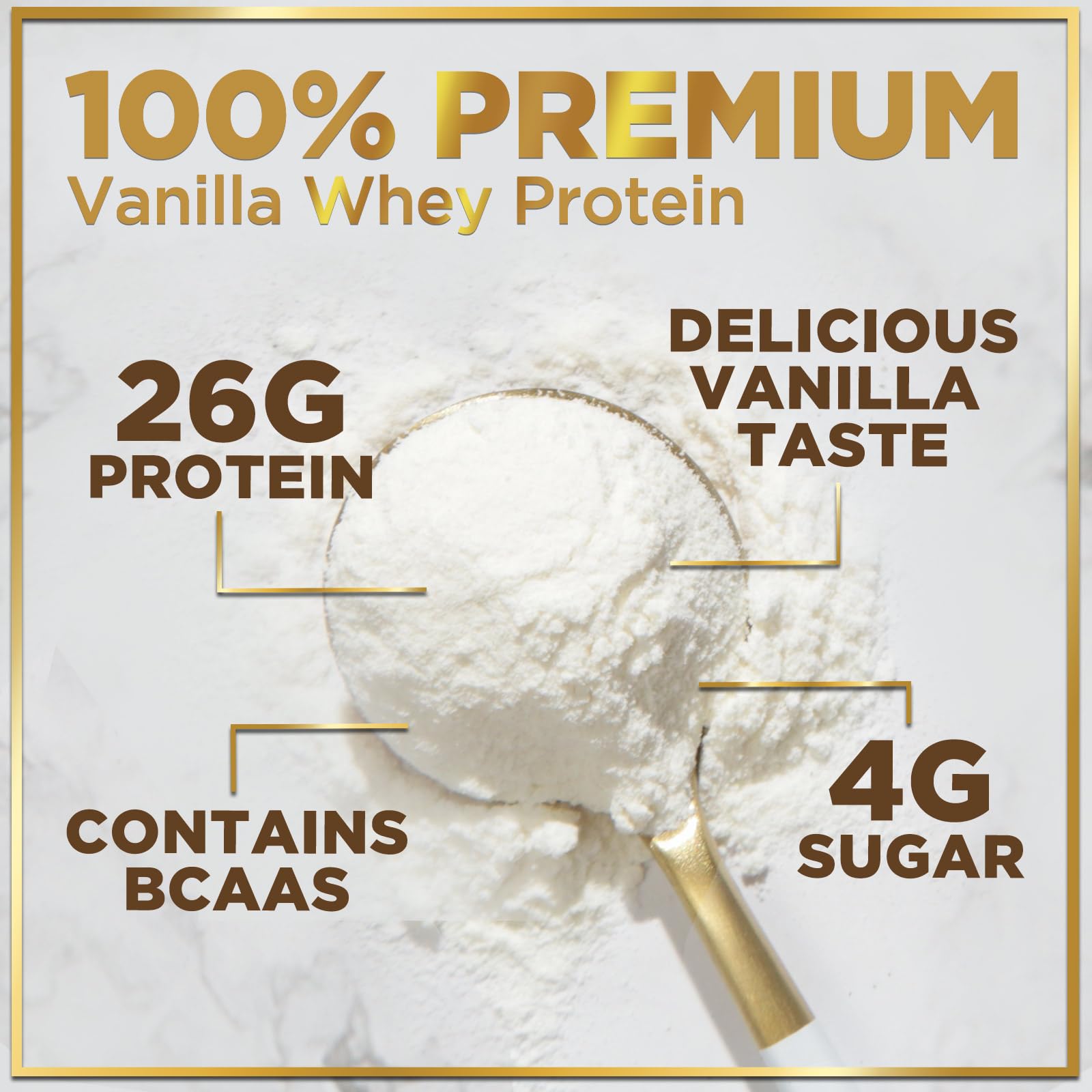 Whey Protein Powder, Creamy Vanilla Whey Isolate with 26g Protein & BCAAs - Support Muscle Growth, Recovery & Fitness - Gluten Free, Fast Absorbing, Easy Digesting for Women & Men - 24 Servings