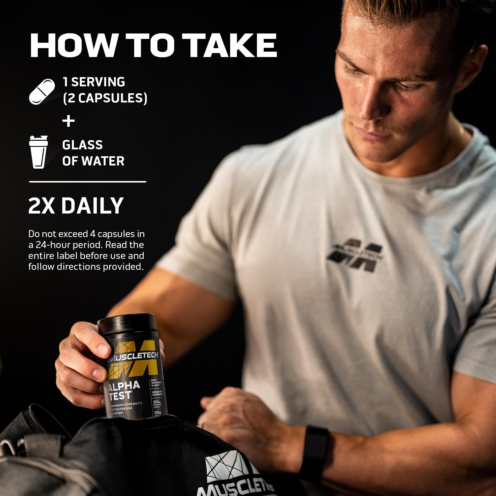 Potenciador de testosterona para hombres, MuscleTech AlphaTest, Tribulus Terrestris y suplemento de boro, ATP de máxima potencia y potenciador de pruebas, suplementos de entrenamiento diario para hombres, 120 pastillas (el paquete puede variar)