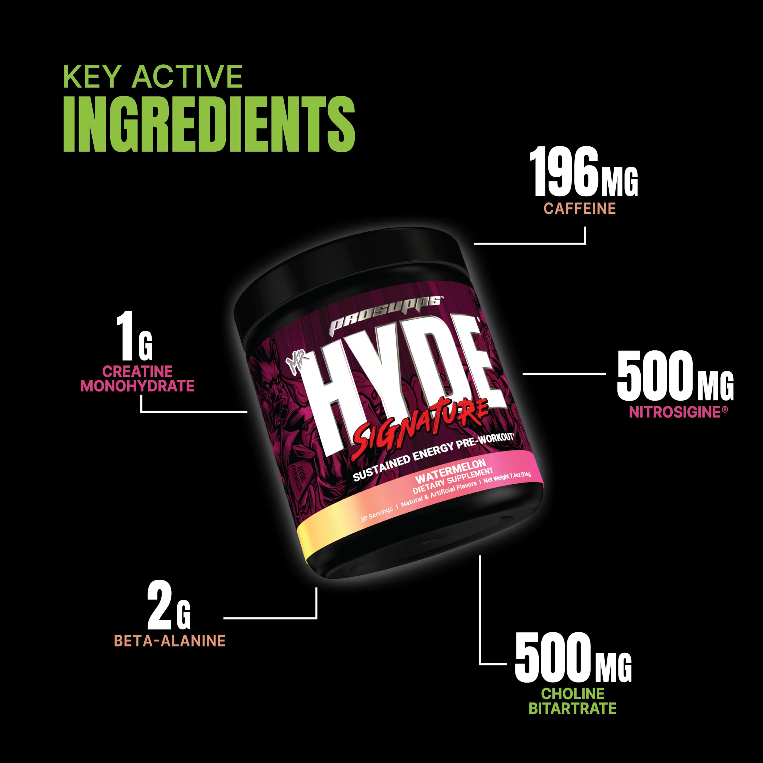 PROSUPPS Mr. Hyde Signature Series Pre-Workout Energy Drink – Intense Sustained Energy, Focus & Pumps with Beta Alanine, Creatine, Nitrosigine & TeaCrine (30 Servings Watermelon)