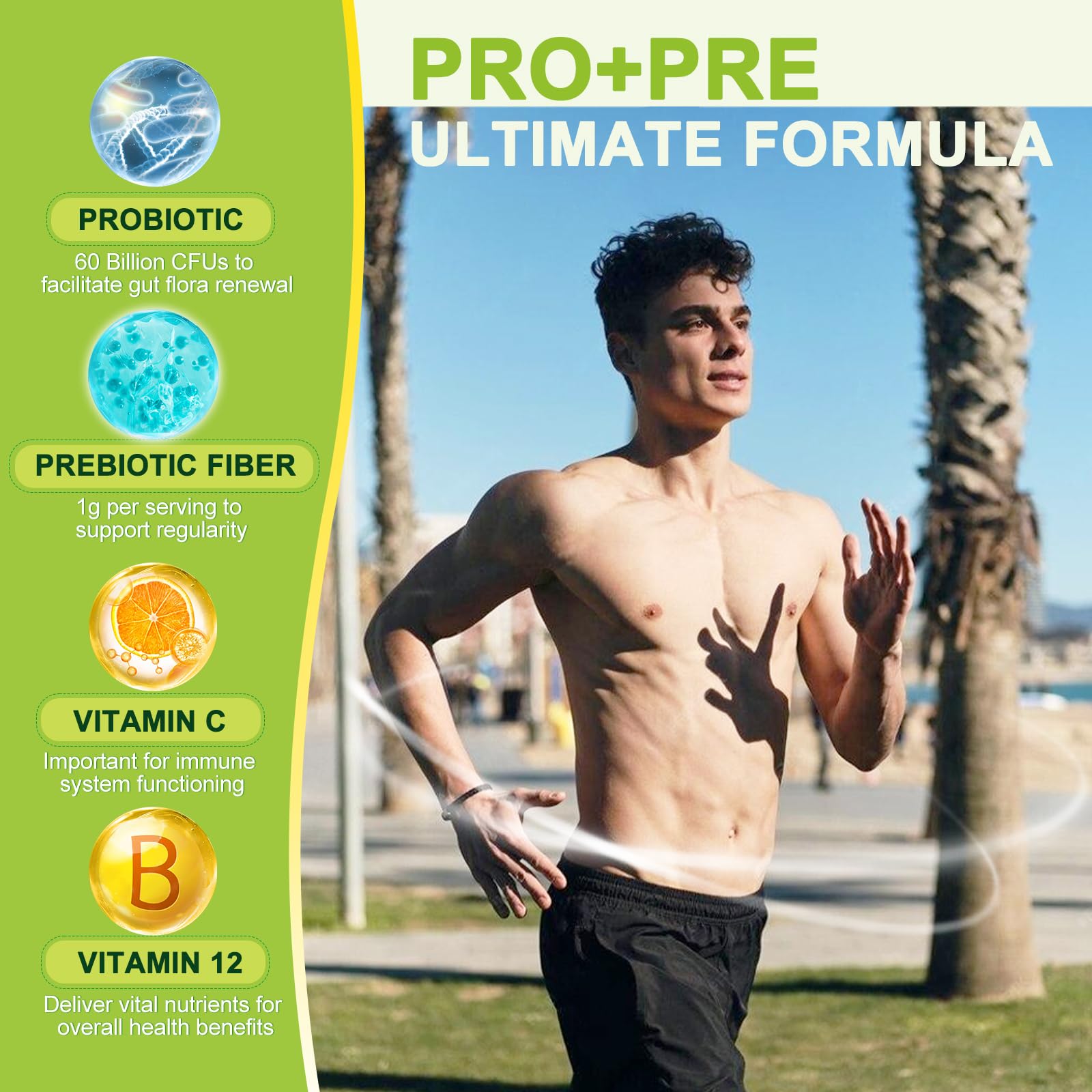 Probiotics for Women & Men Digestive Health with Prebiotic Fiber - Fiber Supplement with 60 Billion Probiotic for Regularity & Gut Cleanse - Supports Occasional Constipation - 120 Veggie Capsules