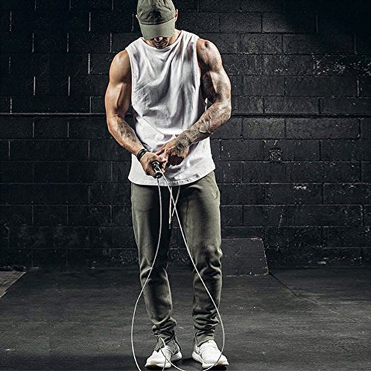 ZUEVI Men's Muscular Cut Open Sides Bodybuilding Tank Top Gym Workout Stringer T-Shirt (Gray-2XL-XL)