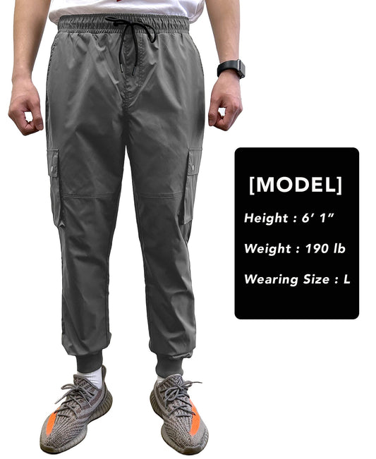 Southpole Men's Lightweight Tech Woven Jogger Pants, Cargo Pockets, Quick Dry, Grey, Small