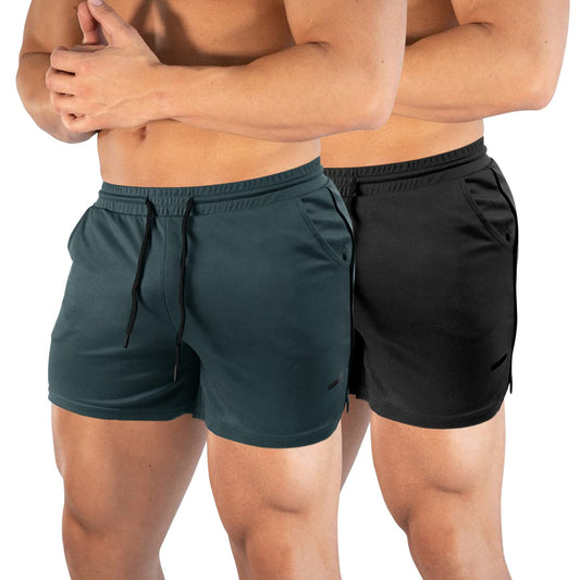 TEZO Mens 5" Gym Workout Shorts Athletic Running Training Quick Dry Short Pants Pockets Lightweight Mesh Activewear(DGBK M)