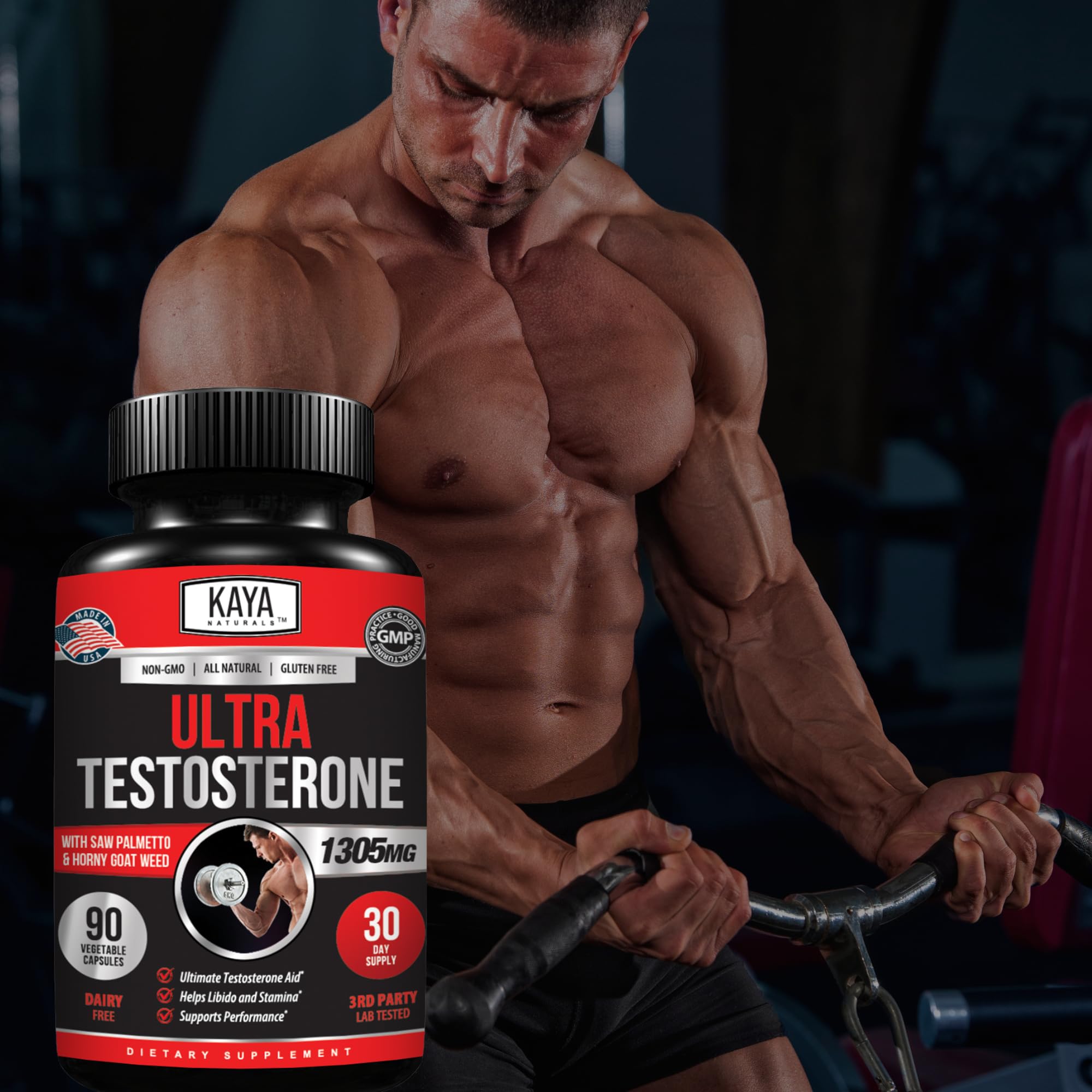 Kaya Naturals Ultra Testosterone - Men's Testosterone Booster with Tongkat Ali, Horny Goat Weed, Tribulus - Natural Workout Supplement for Energy, Stamina, and Strength Booster - 90 Count