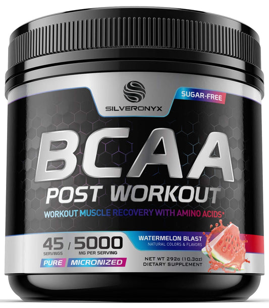 Amino Muscle Recovery Powder with BCAAs - After Workout Recovery Drink for Women & Men - BCAA Branched Chain Amino Acids - Pre Workout Sport Energy Mix - Keto, Caffeine Free, Watermelon - 45 Servings