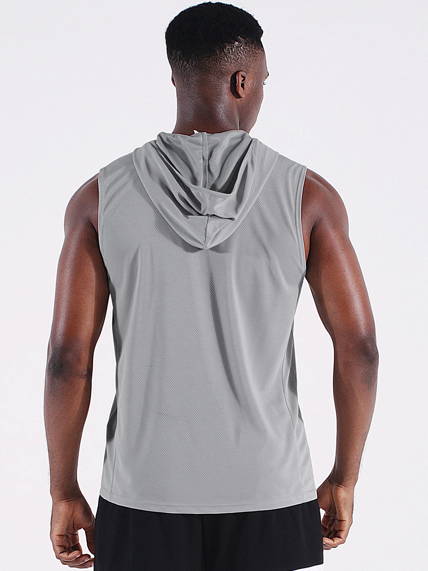 NELEUS Men's Running Tank Tops Sleeveless Athletic Workout Shirts with Hoods and Zipper,3 Pack,5099,Black/Grey/Navy Blue,L