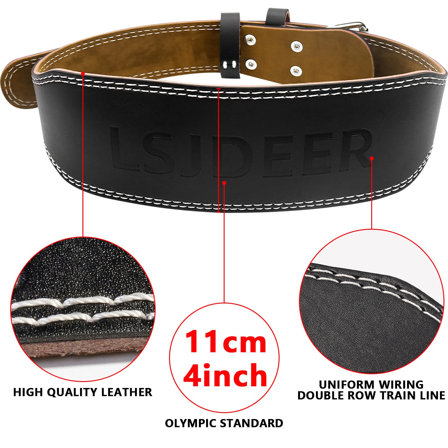 Leather Weight Lifting Belts for Men, Gym Belt for Weight Lifting, Lower Waist Back Support for Powerlifting Weightlifting Heavy Duty Workout Strength Training Bodybuilding Cross Training (M, Black)