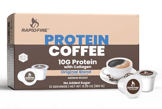 Rapid Fire Protein Coffee, Original Blend, Keto Friendly, 10g of Protein with Collagen, Vitamins and Minerals, 12 Single Serve K-Cups, May Boost Metabolism and Increase Energy, Multicolor