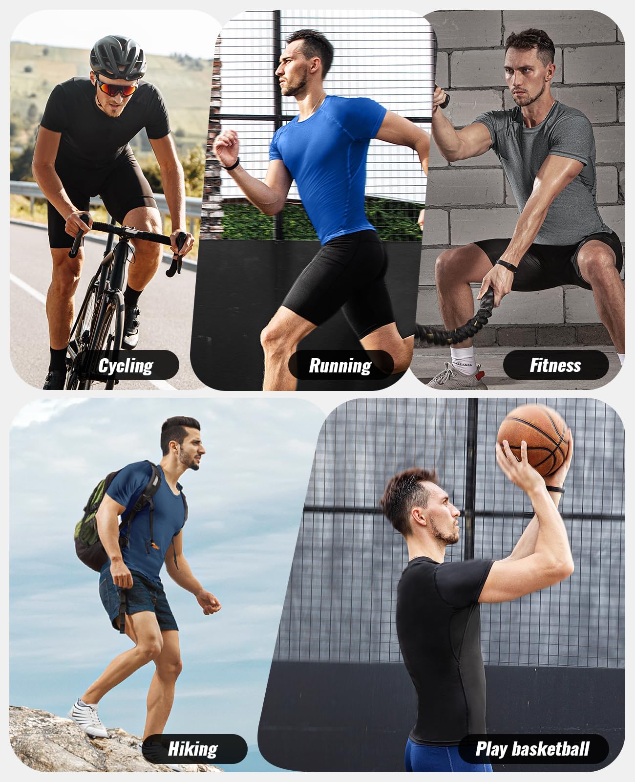 Niksa Men's Compression Shirts 2 Pack, Short Sleeve Athletic Compression Tops Cool Dry Workout T Shirt, Rash Guard Base Layer Undershirt