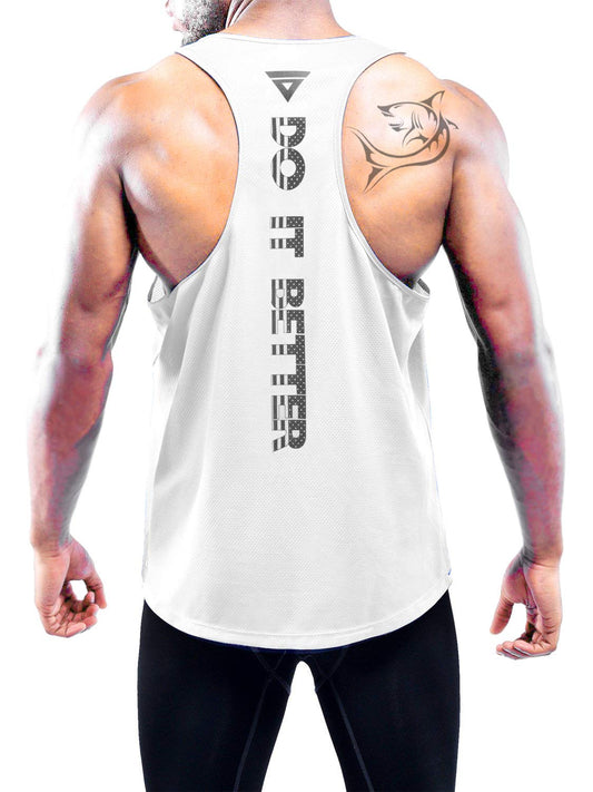 Boyzn Men's Dry Fit Y-Back Muscle Workout Tank Tops Gym Muscle Tee Athletic Training Gym Tank Top Fitness Bodybuilding Sleeveless T Shirts White-XL