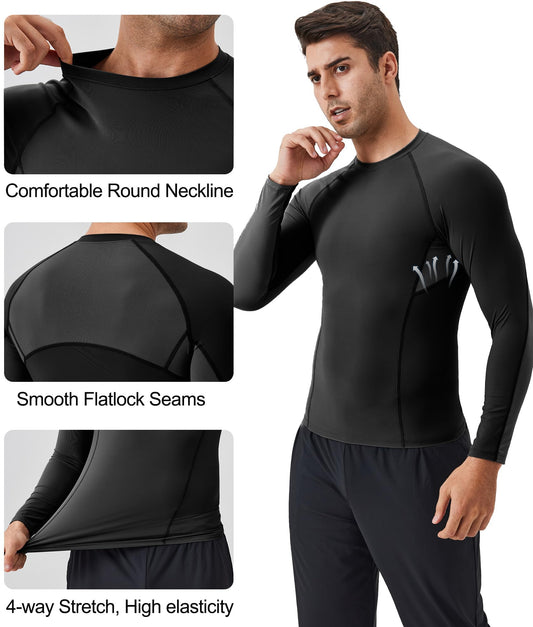 SPVISE Black Compression Long Sleeve Shirt Men Performance Workout Running T-Shirts Breathable Gym Compression Tops for Men