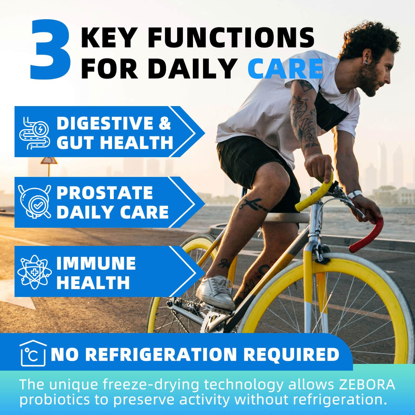 ZEBORA Probiotics for Men 100 Billion CFU - Probiotics for Digestive Health, Men's Probiotics Supplement, Prebiotics & Enzymes, for Prostate Health with Saw Palmetto | 90 Veg Capsules