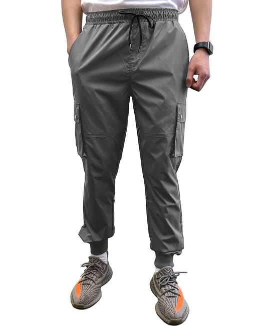 Southpole Men's Lightweight Tech Woven Jogger Pants, Cargo Pockets, Quick Dry, Grey, Small