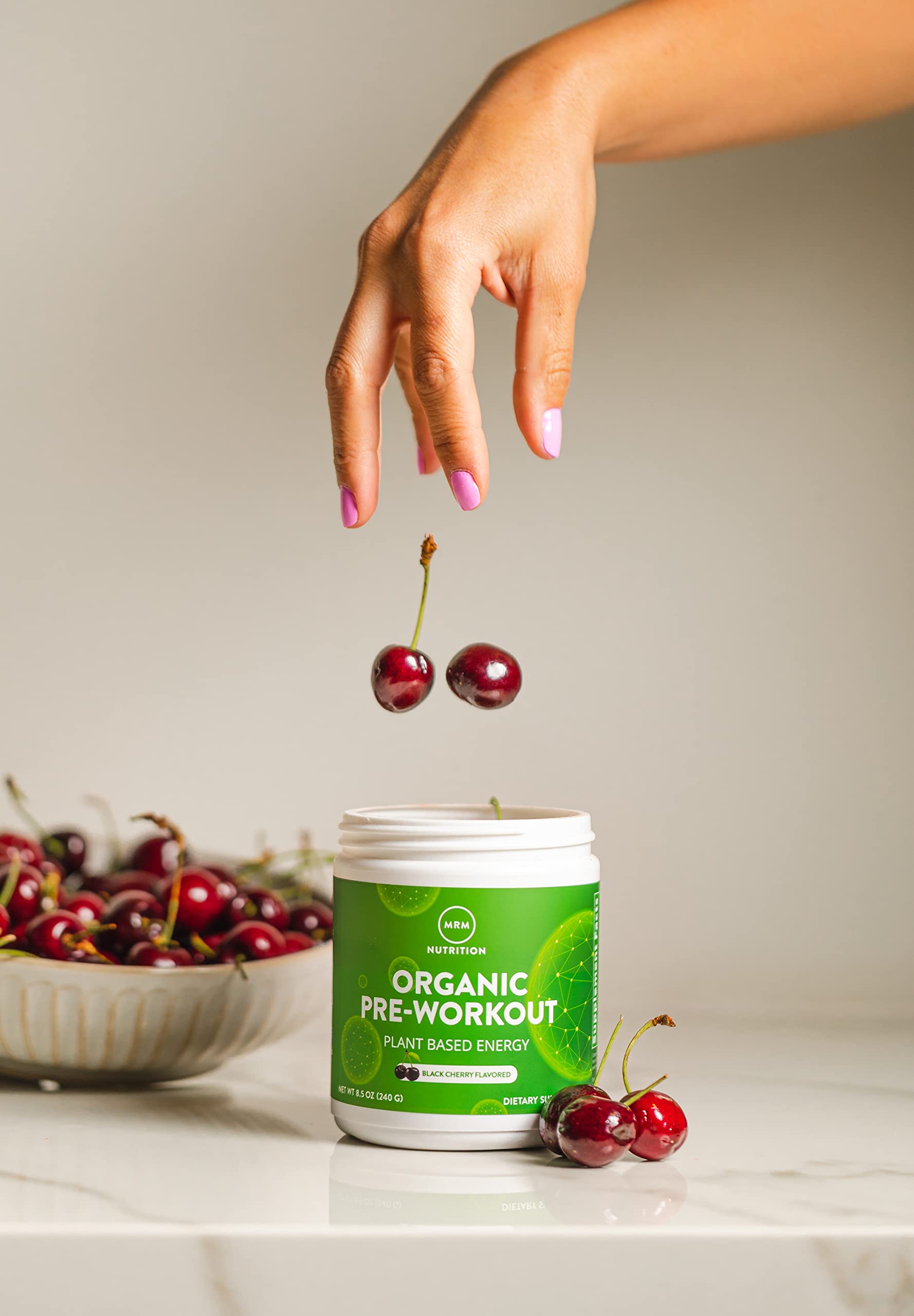 MRM Nutrition Organic Pre-Workout Powder | Black Cherry Flavored | Superfoods + 150mg Natural Caffeine + adaptogens | Clean energy + Focus| Healthy blood flow | Vegan + Non-GMO | 20 servings