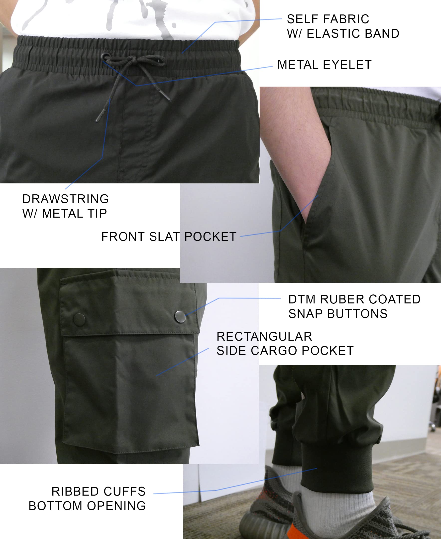 Southpole Men's Lightweight Tech Woven Jogger Pants, Cargo Pockets, Quick Dry, Grey, Small