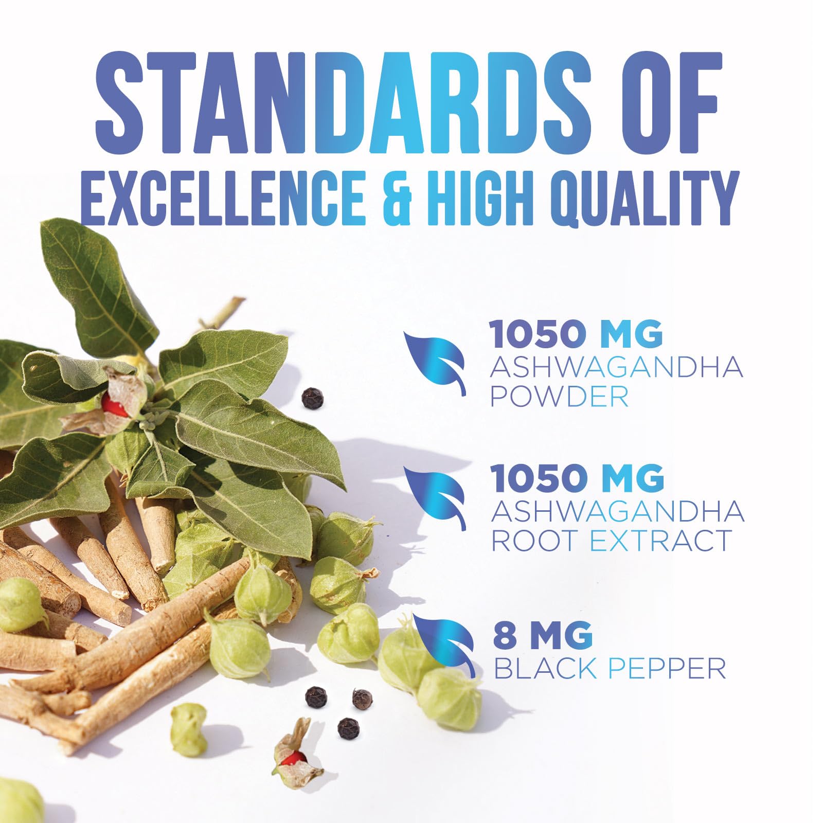 Ashwagandha 2,100 mg Extra Strength with Black Pepper, Pure Ashwagandha Powder plus Root Extract Adaptogen Formula for Energy and Immune Support, Non GMO, Vegan - 120 Capsules
