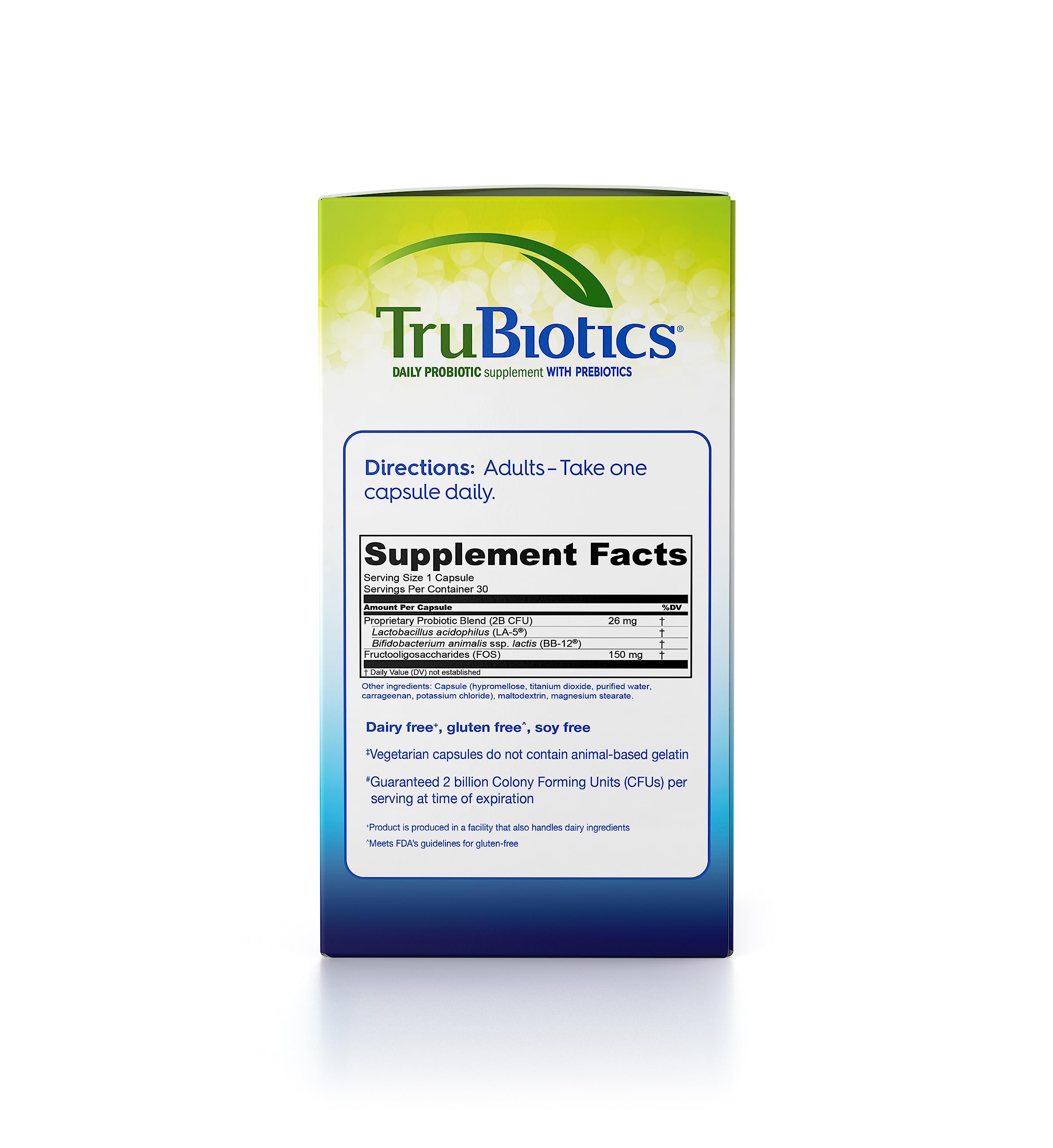 TruBiotics Probiotics for Digestive & Immune Health, Supports Regularity & Helps Relieve Abdominal Discomfort, Gas & Bloating, 2 Clinically Studied Probiotic Strains, Plus Prebiotics, 30 Capsules