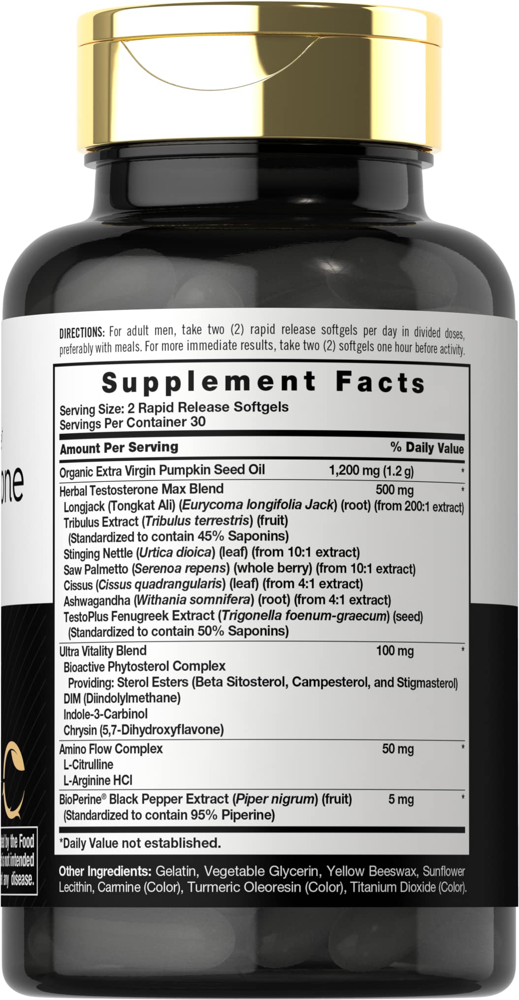 Carlyle Testosterone Power for Men | 60 Rapid Release Softgels | Non-GMO, Gluten Free Supplement