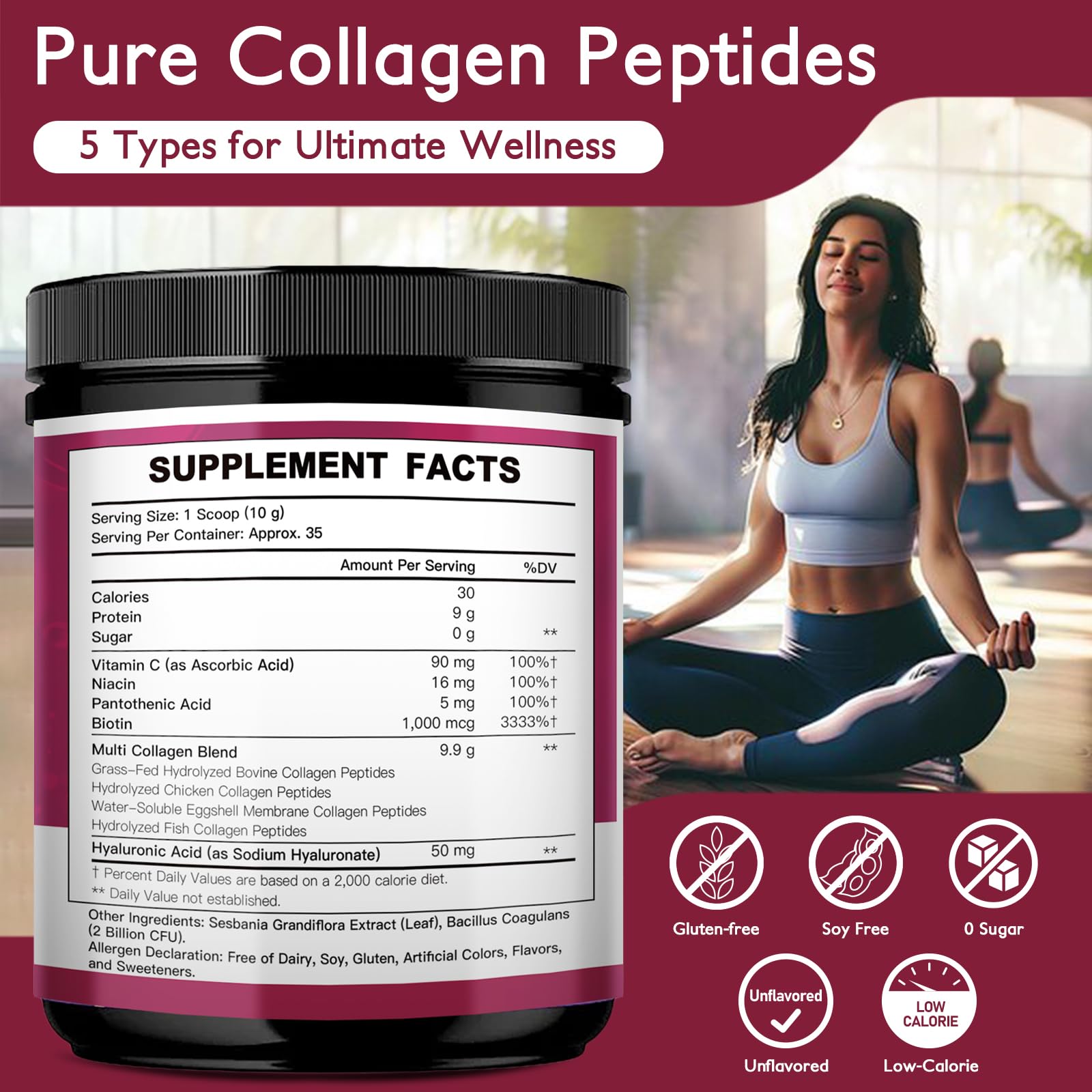 BEAUTIDE Multi Collagen Peptides Powder for Women, Hydrolyzed Collagen Powder with Vitamin C, Hyaluronic Acid, Supports Skin, Hair, and Nail - Unflavored, Keto & Sugar-Free, 35 Servings