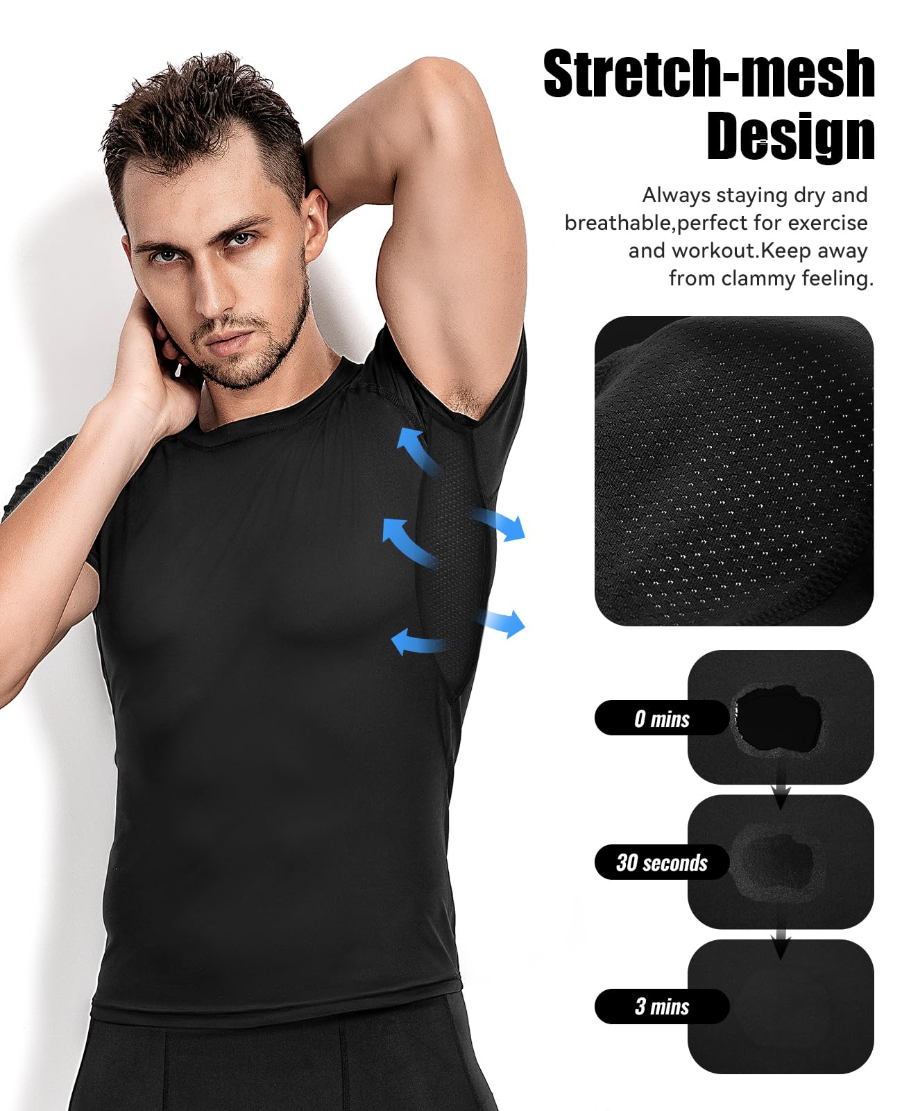 Niksa Men's Compression Shirts 2 Pack, Short Sleeve Athletic Compression Tops Cool Dry Workout T Shirt, Rash Guard Base Layer Undershirt