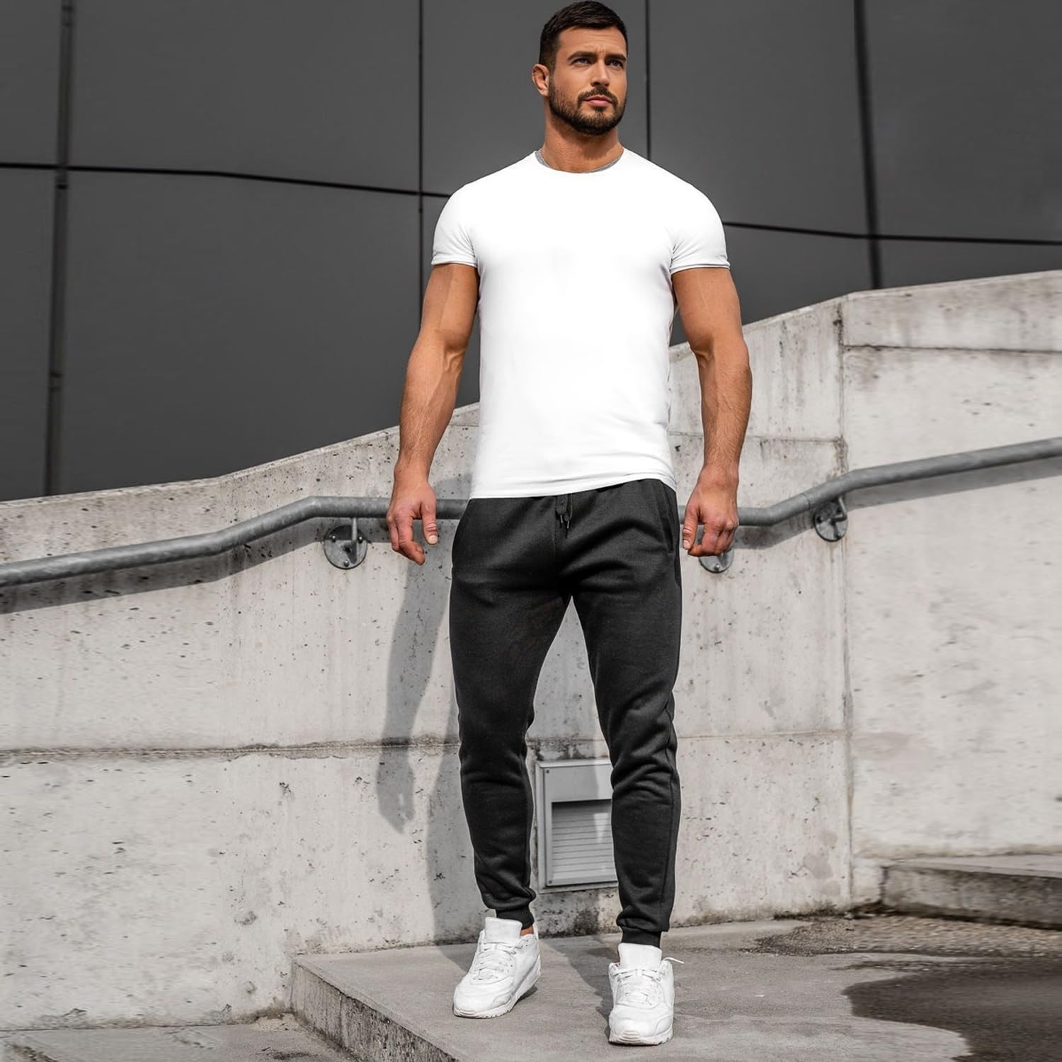JIHUILAI Black Men's Sweatpants Fleece Active Workout Jogger Sweatpants for Men Running Gym with Pockets XL