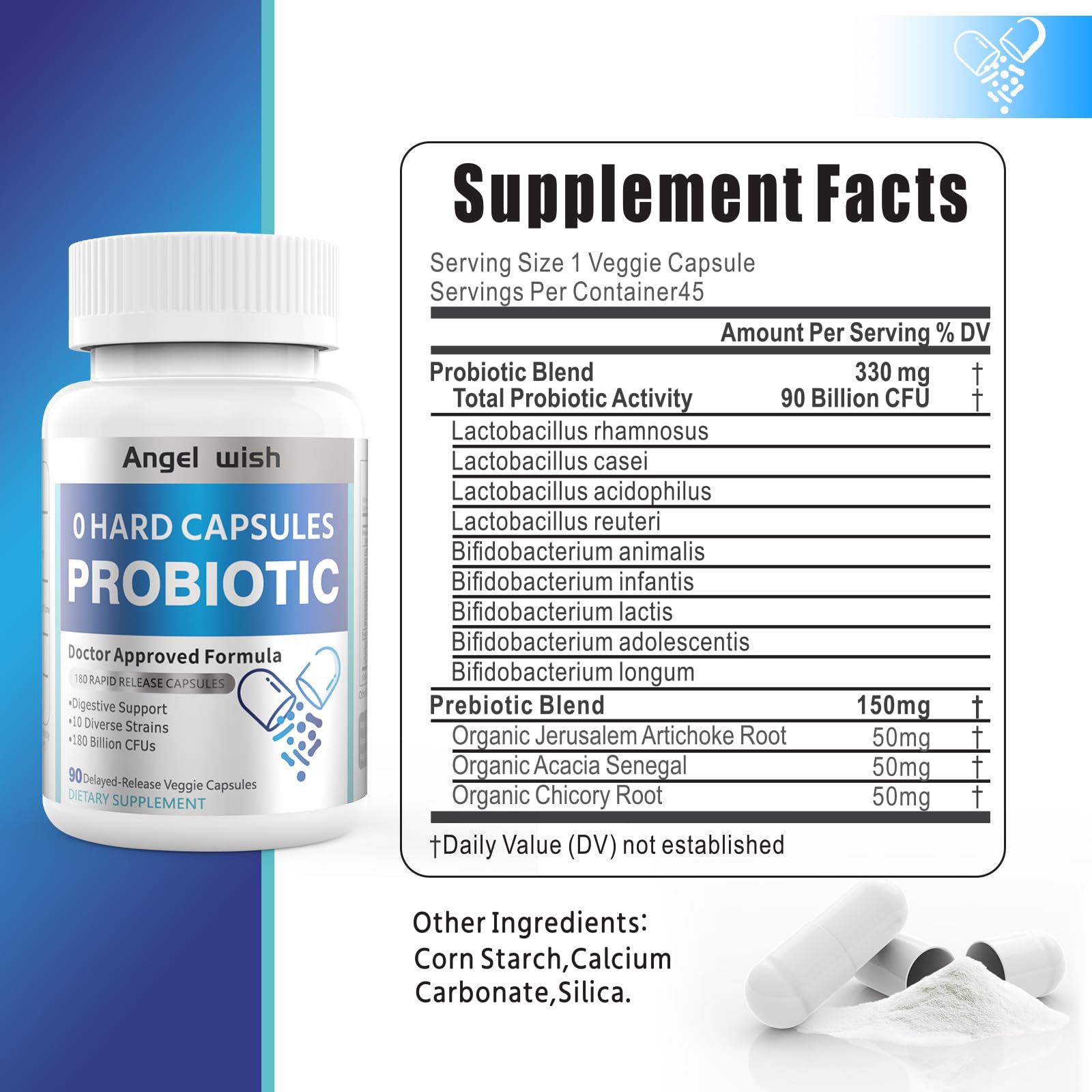 Prebiotics-Probiotics Nutritional-Supplements Women-Men 90Count - 180 Billion CFUs Probiotic Capsules Daily Probiotic Supplement for Digestive & Immune Health Support