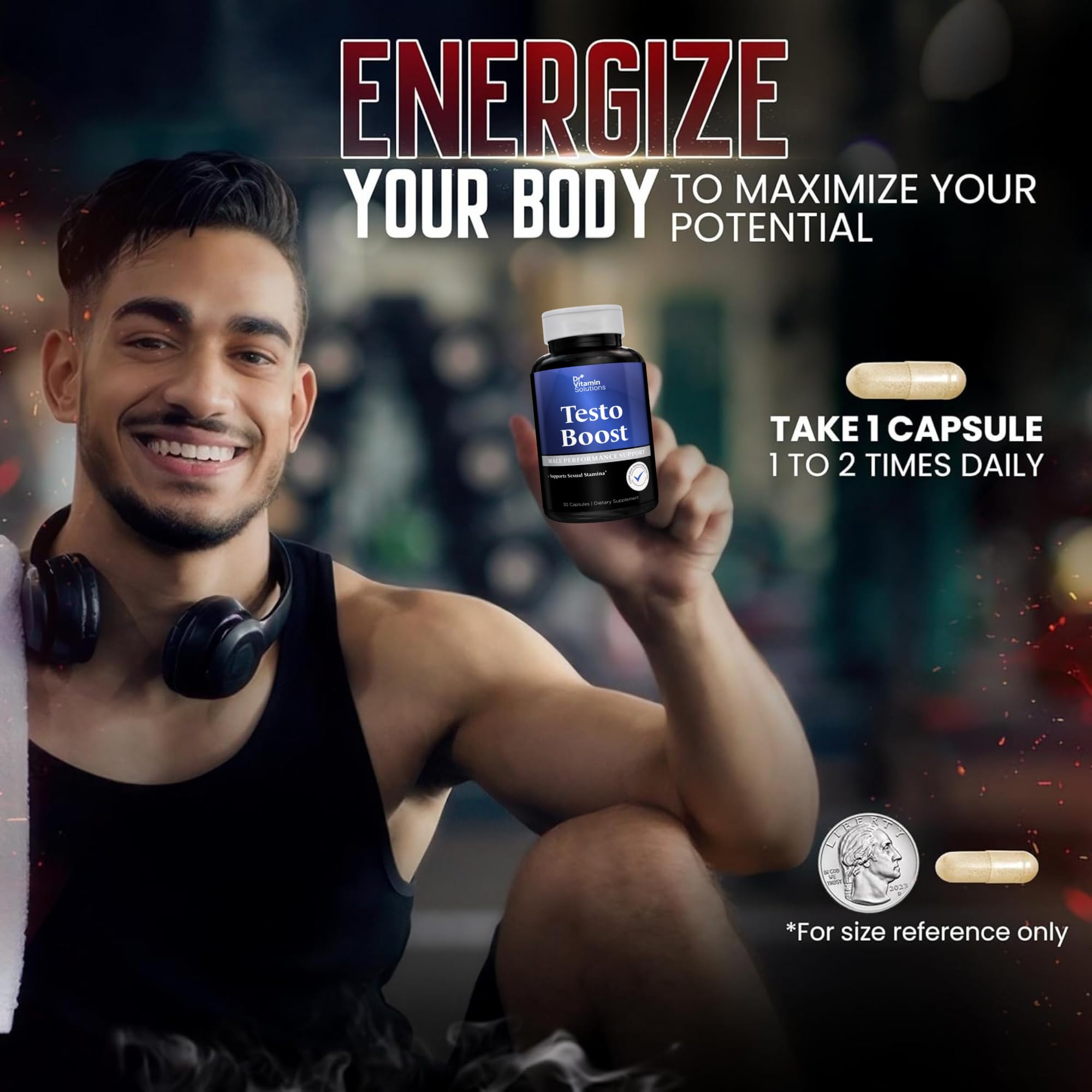 DR VITAMIN SOLUTIONS Testo Boost Supplement for Men - Stamina, Endurance & Energy Support - Male Testosterone Booster w/Fenugreek, Tribulus, Tongkat Ali, Horny Goat Weed - 30 Capsules