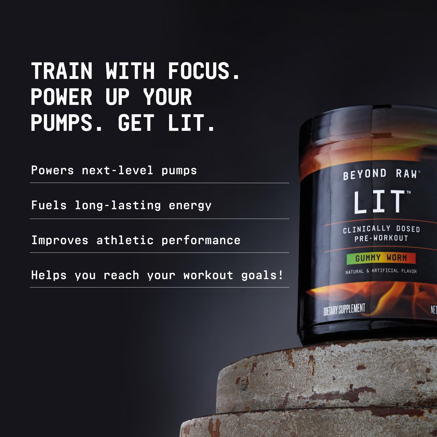 BEYOND RAW LIT | Clinically Dosed Pre-Workout Powder | Contains Caffeine, L-Citrulline, Beta-Alanine, and Nitric Oxide | Jolly Rancher Blue Raspberry | 15 Servings