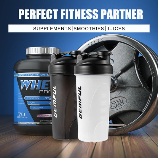 GEMFUL Shaker Bottle for Protein Mixes 28 oz BPA-Free Leak Proof Shaker Smothies Cups with Sports Gym Mixer 2 Pack
