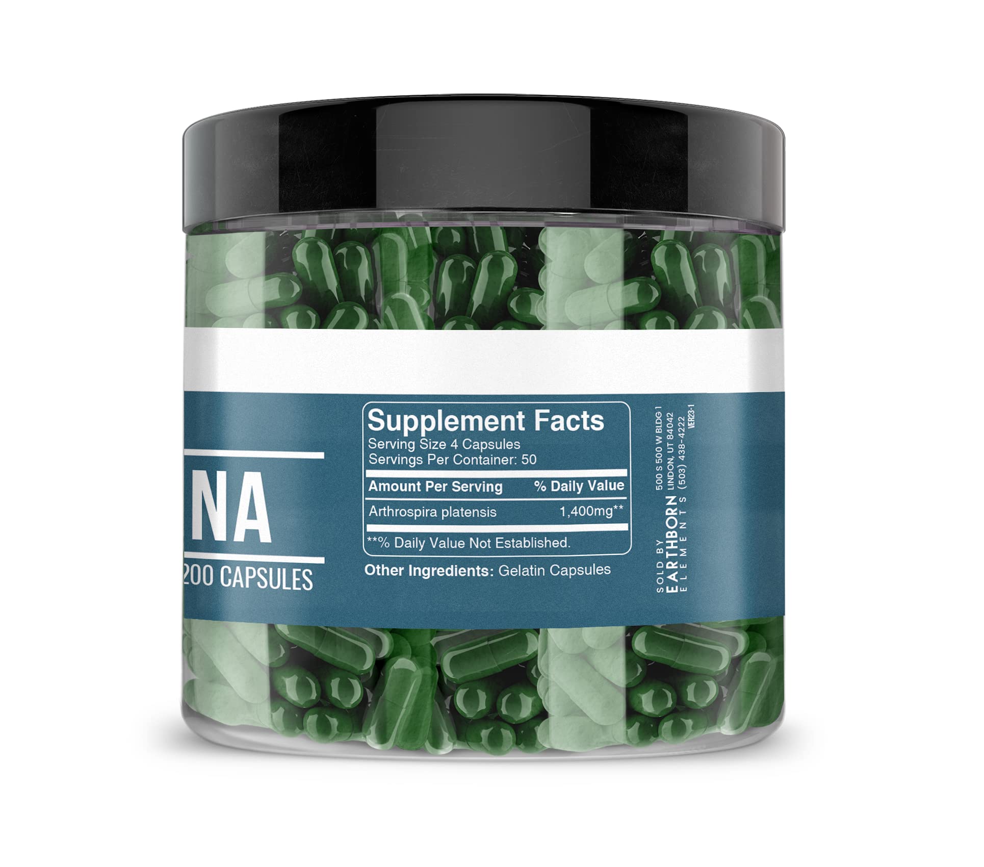 Earthborn Elements Spirulina 200 Capsules, Pure & Undiluted, No Additives