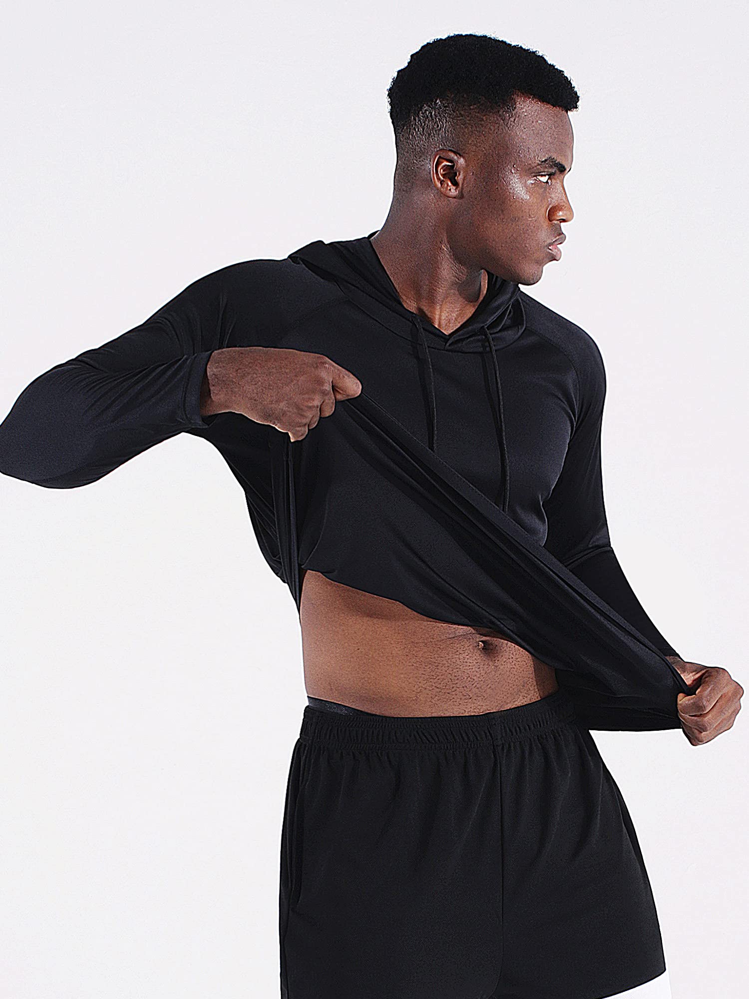 CADMUS Men's Workout Long Sleeve Fishing Shirts UPF 50+ Sun Protection Dry Fit Hoodies,1 Pack,096,Black,XXX-Large