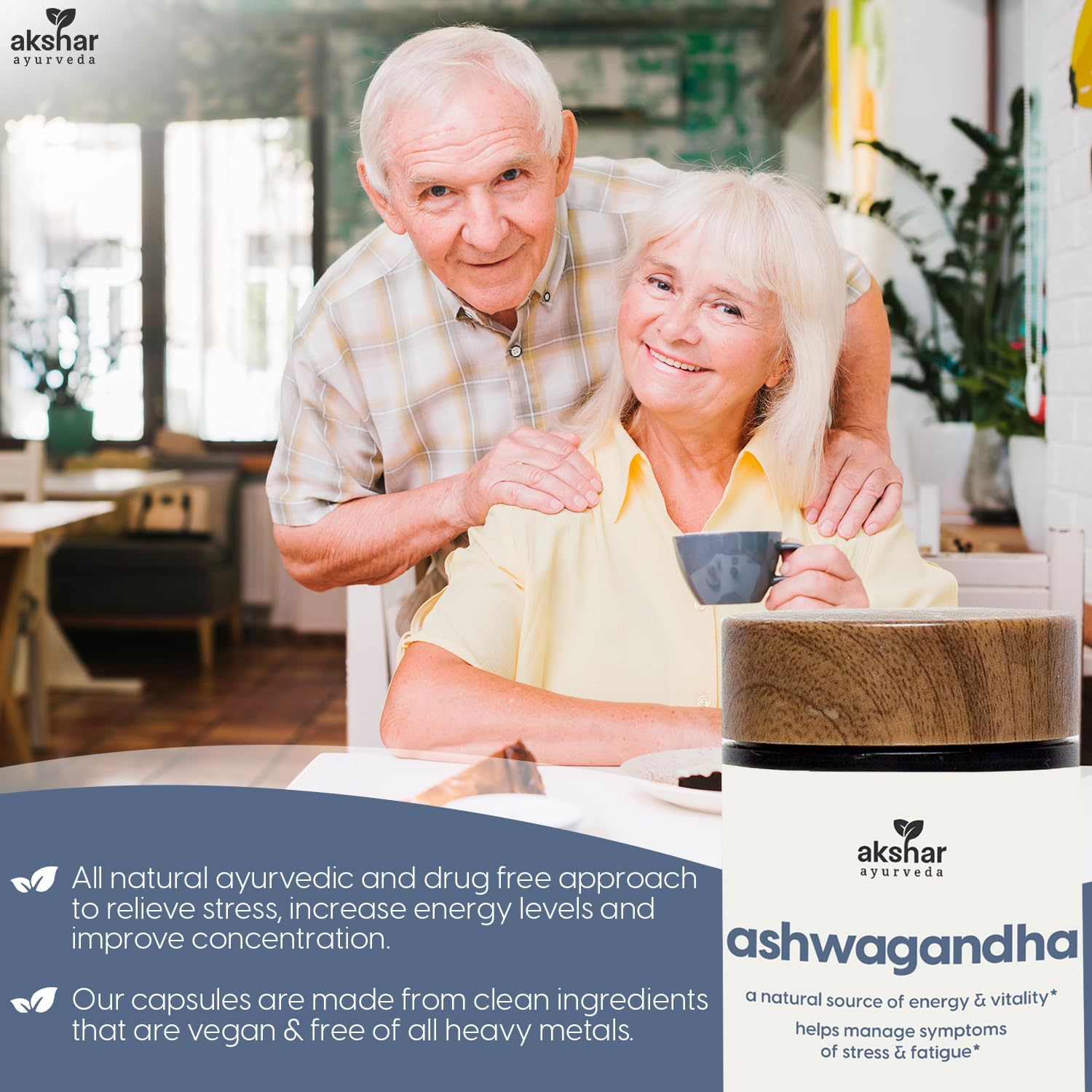 AKSHAR Ayurveda - Ashwagandha Capsules with Ashwagandha Root Extract and Powder - Adaptogenic Herbal Support - Vegan Cruelty-Free Ashwagandha Supplements (60 Count)