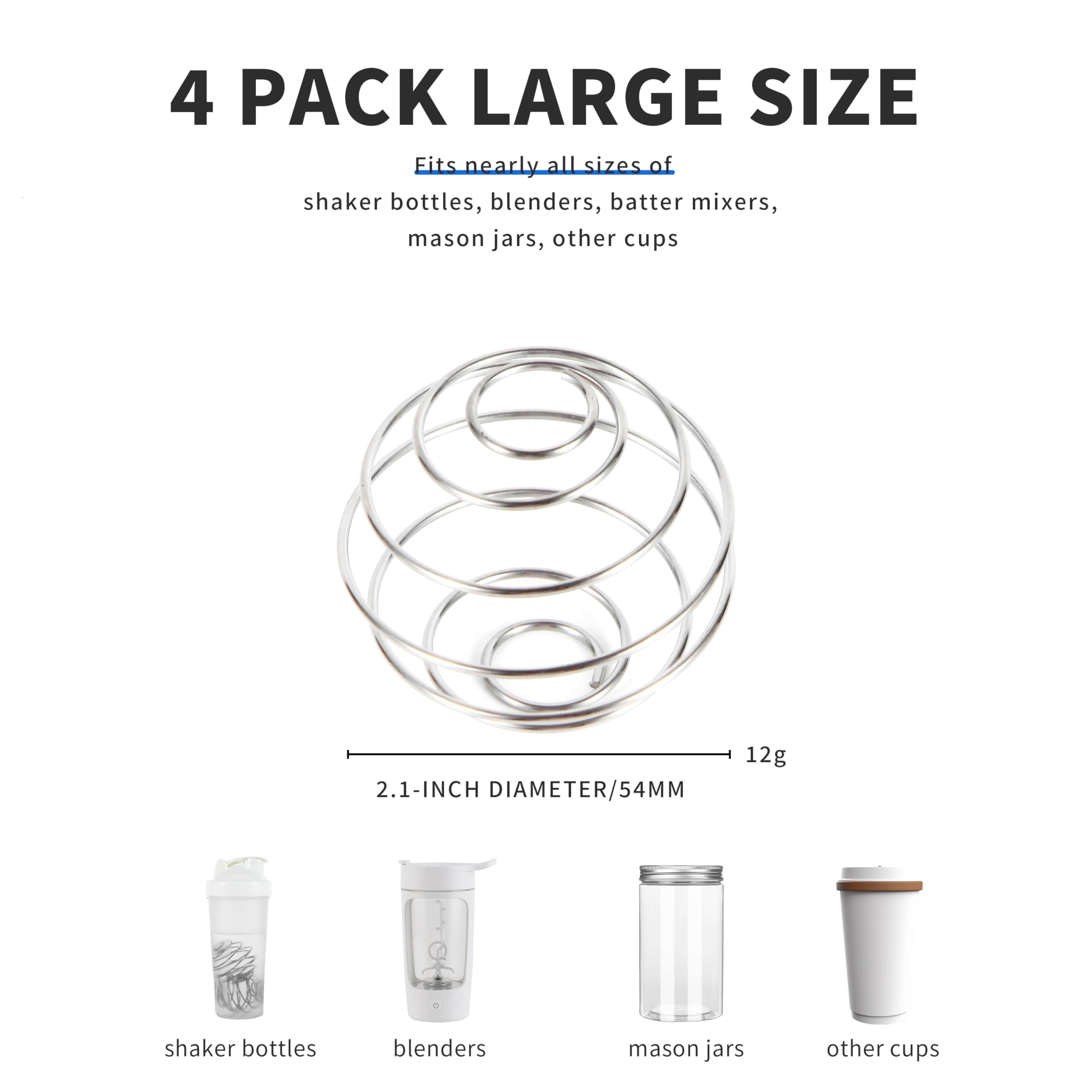 BooMetCheer 4 Pcs 2.1-Inch Large Size Shaker Balls for Protein Shakes,Milkshake and Salad Dressing,304 Stainless Steel Shaker Ball